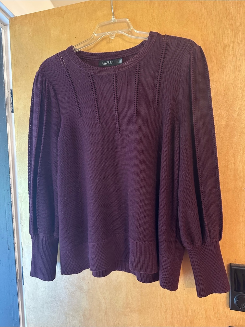 Ralph Lauren Deep Plum Knit Balloon-Sleeve Sweater